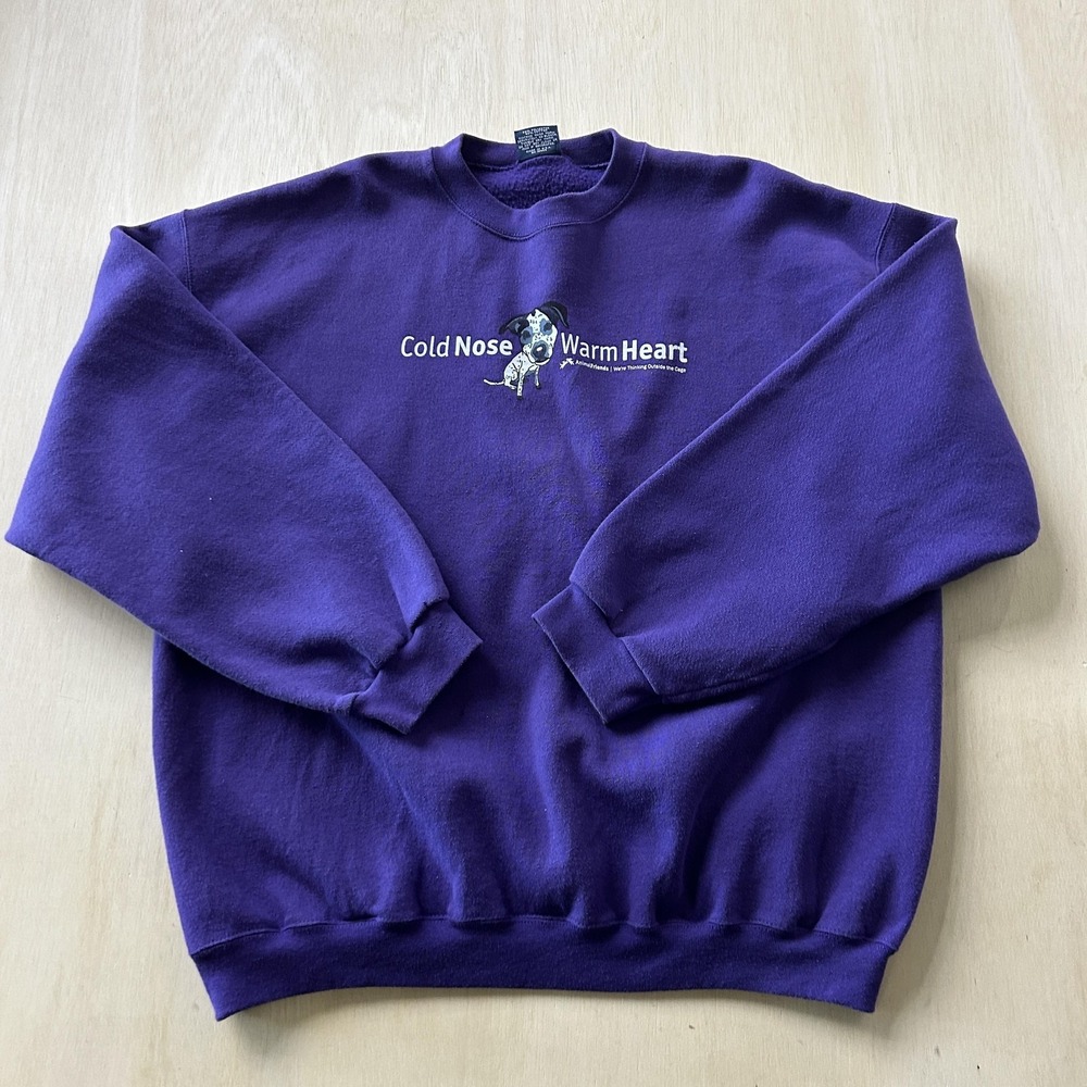Vintage Savvy 90s Sweatshirt Mens 2XL Purple Crewneck Cold Nose Warm Heart Dog